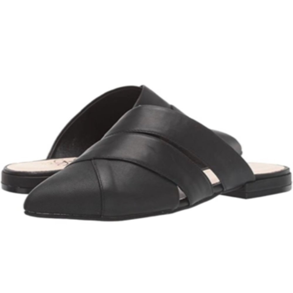 42 Gold Carra Black Leather Mules Size 7.5